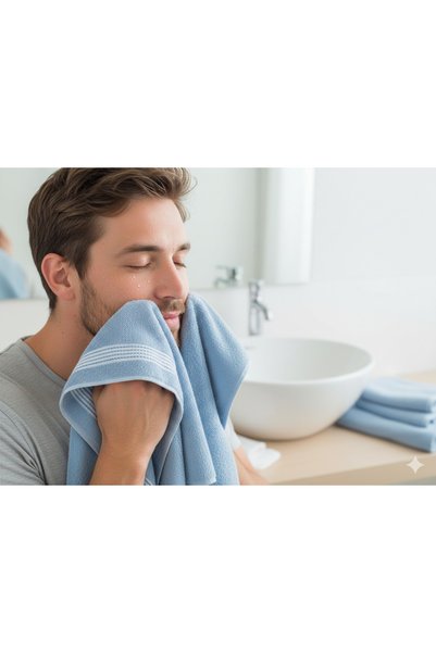 ELMAS TOUCH Soft Textured Special Patterned Blue Hand and Face Towel