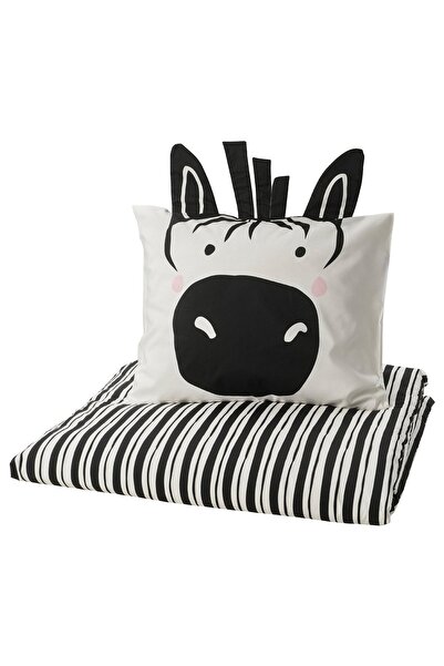 IKEA NATTHÄGER Duvet cover + pillowcase, black white/zebra, 150 x 200/50 x 60 cm