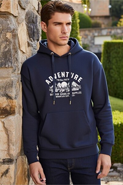 DOFİ Hanorac cu glugă pentru bărbați, albastru marin - imprimat