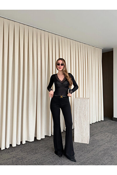 Laluvia Black Flared Pants - 1404