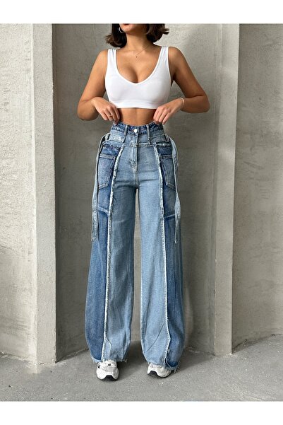 ADAMODA.RO High-waisted wide-leg jeans with patchwork design