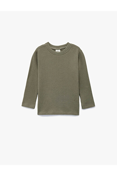 Koton Pamuklu Dokulu Basic Haki Erkek Bebek Uzun Kollu T-shirt 6WMB10284TK