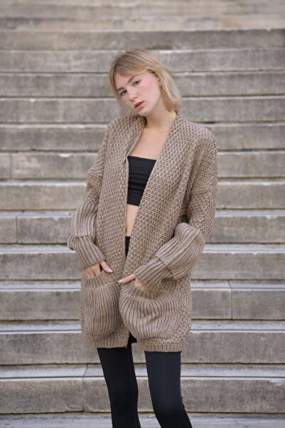 Cannes İda O Oversized Knitted Brown Knitwear Cardigan