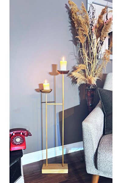 shop Dekoratif Şamdan Uzun Tasarım Mumluk Doğal Ahşap Mumluk