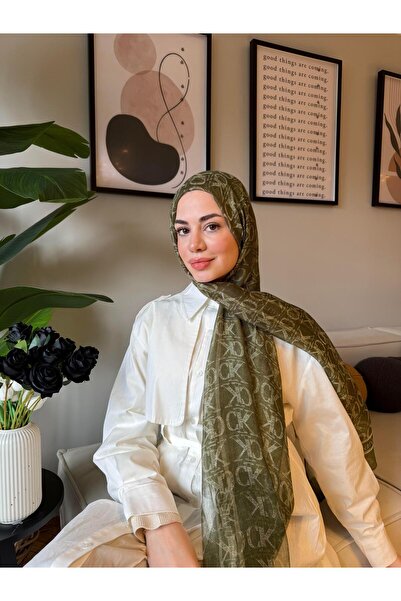 diorel CK Monogram Organze Marka Tül Şal -Yeşil