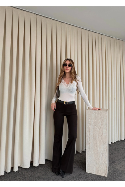 Laluvia Brown Flared Trousers - 1404