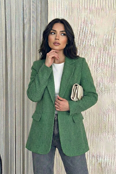 diaves Yeşil Tek Düğme Astarlı Tuvit Ceket