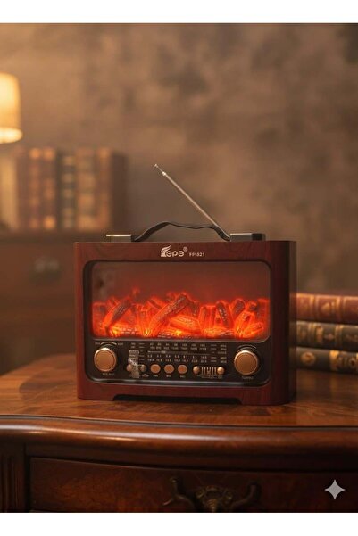 TelkurTeknoloji FP-821 Nostaljik Radyo Şömine Görünümlü LED Işık Fenerli Blue...