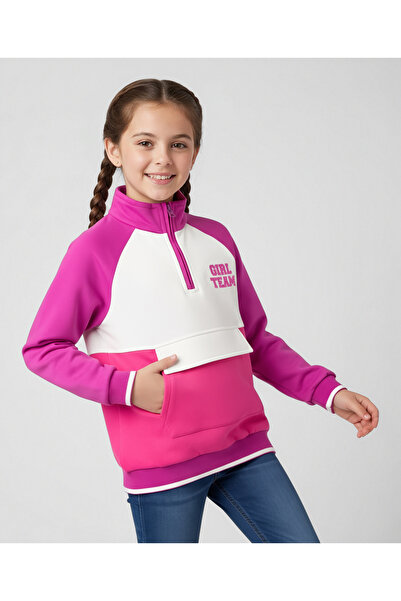 Pine kids Cotton Girl Team Printed Sweatshirt - Fuchsia & White