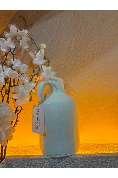 Ekodoğa 20 Cm Toprak Vazo Biblo Beyaz Renk Dekoratif Çömlek Süs Obje