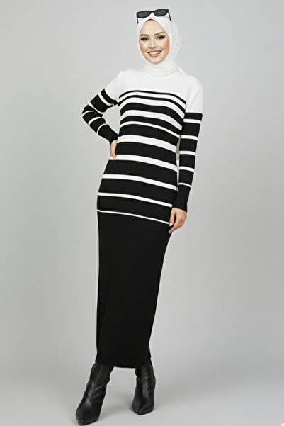 benguen 6107 Turtleneck Knitwear Dress Ecru