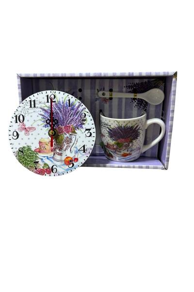 OEM Gift Box With Painted Wooden Clock, Ceramic Mug And Spoon