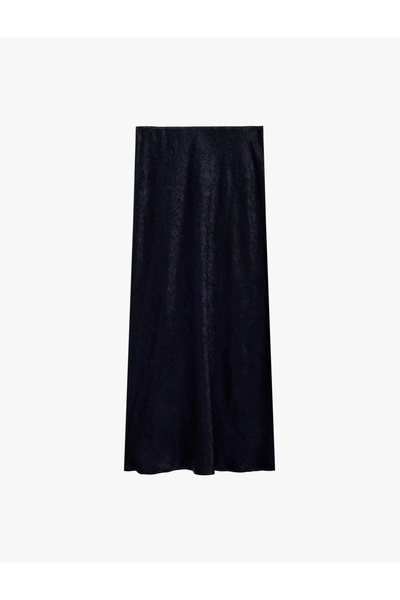 Koton Fish Cut Textured Midi Satin Skirt
