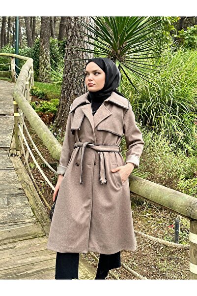 bezenstore YAKASI İP DETAYLI DÖRT DÜĞMELİ KABAN KAHVERENGİ