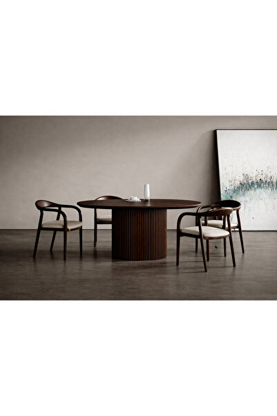 Trihome Masif Ahşap Oval Yemek Masası – Flüt Ayaklı Modern Tasarım | Modern &...