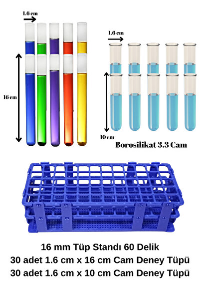 Mr. Crowley Tüp Standı 16 mm 60 Delikli + Cam Deney Tüpü 1.6 x 16 cm 30 adet ...