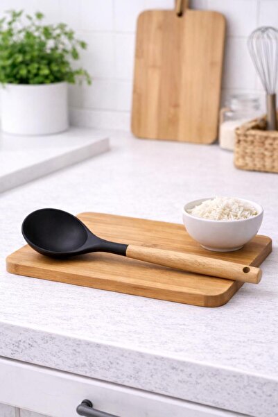 Porselen Diyarı Teflon Bamboo Handle Fireproof Non-Stick Spoon