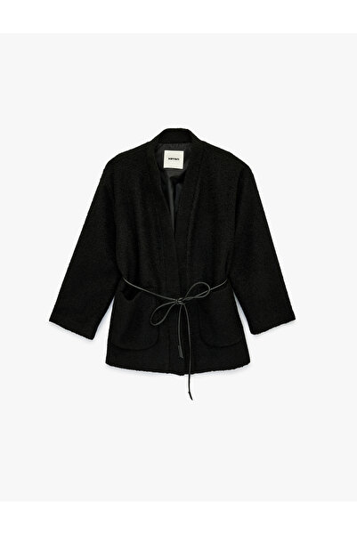 Koton Double-Breasted Low Shoulder Long Kimono Jacket with Belted Pockets