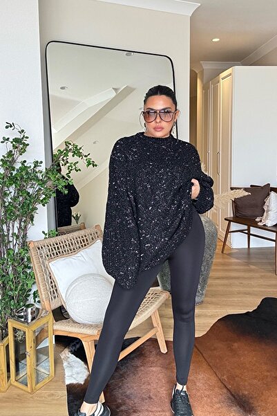 Sohotique By P Glittery Hair Knit Oversized Sweater Black