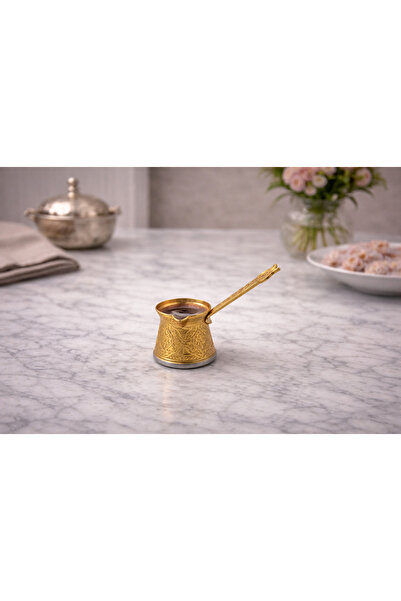 Generic Small Traditional Turkish Coffee Pot with Long Handle – Gold Finish –...