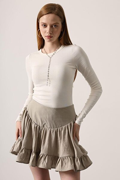 Trend Alaçatı Stili Women's Gray Layered Flounce Mini Skirt Alc-X15075