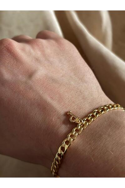 bijoux uniques سوار من الفولاذ بحرف P ذهبي اللون