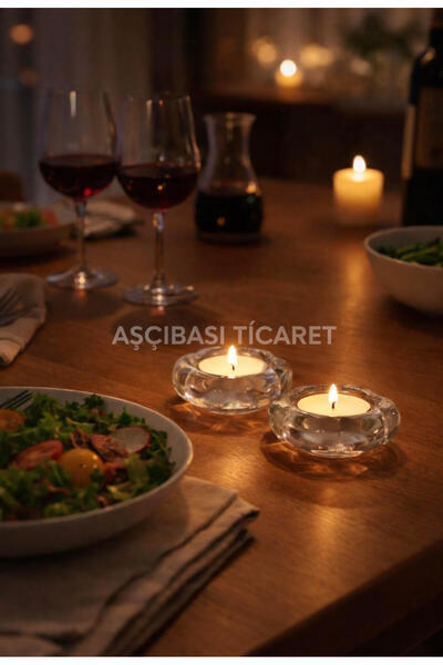 aşçıbaşı ticaret BLADFAGEL Tealight Çiçek Şeklinde Cam Mumluk Şeffaf 3 cm 2 Adet