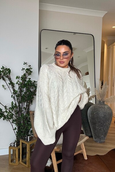 Sohotique By P Silvery Hair Knit Oversized Sweater Cream