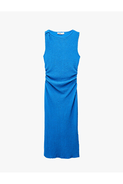 Koton Bürümcük Kumaş ντραπέ Φόρεμα με λαιμόκοψη καγιάκ, αμάνικο, μακρύ μολύβι...