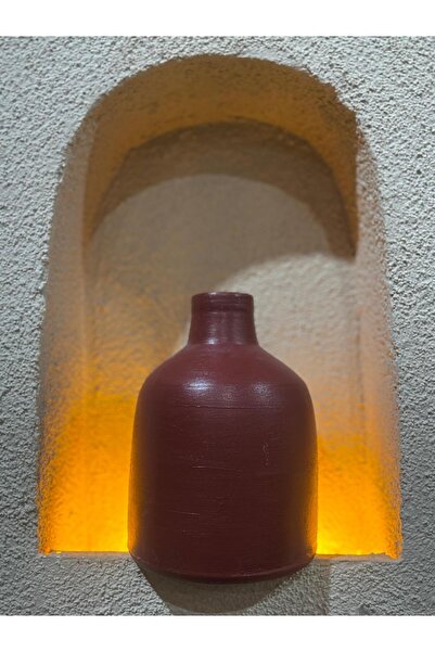 Ekodoğa 20 Cm Toprak Vazo Bordo Renk Dekoratif Çömlek Süs Obje