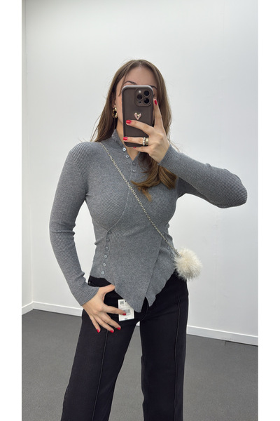 Narferita Gabriela Kırmızı Kruvaze Full Düğmeli Triko