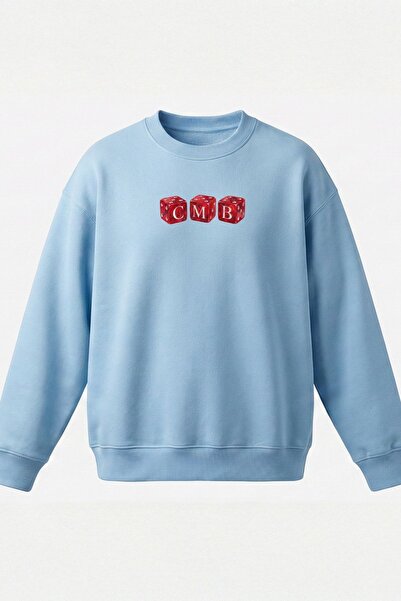 COMBİNE MİCHAİL Men's Zar Print Oversized B.Blue Sweatshirt