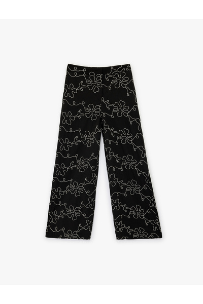 Koton Cotton Pocketed High Waist Wide Leg Floral Poplin Trousers