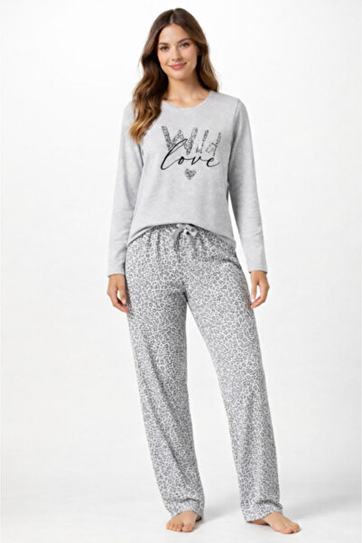 Enisa moda Gray Women's Pajama 'Wild Love' - Comfortable Set with Animal Print