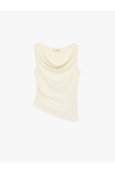 Koton Slim Fit Viscose Sleeveless Asymmetrical Drape Collar Blouse