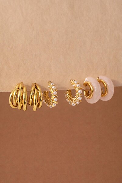 New Obsessions Set of 6 Pearl and Acrylic Detailed Hoop Earrings