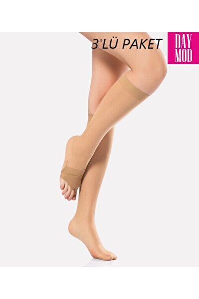 Daymod Women's Nude Color Practical Open-toe Knee-Length Ablution Socks 3-Piece