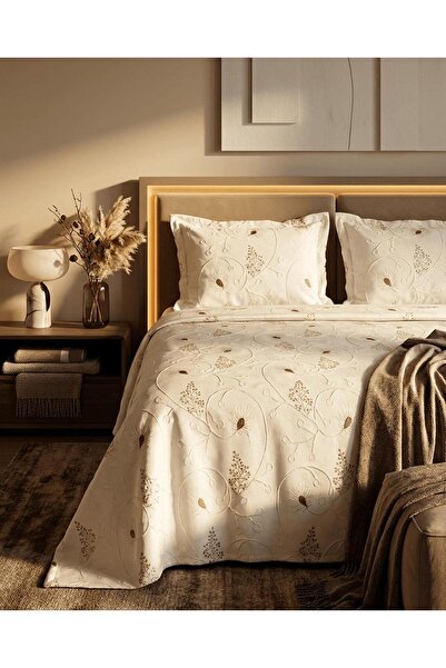 miar home perde tekstil طقم غطاء سرير مزدوج مطرز - يتضمن 2 غطاء وسادة 250 × 260