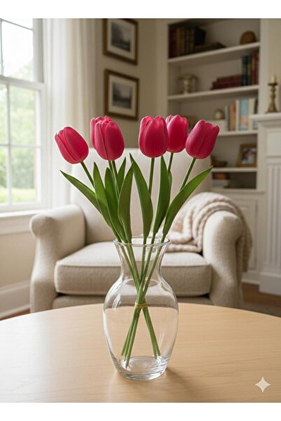 YASİMA 8Lİ FUŞYA YAPAY ISLAK LALE VAZO SÜSÜ VE SEVGİLİLER GÜNÜ