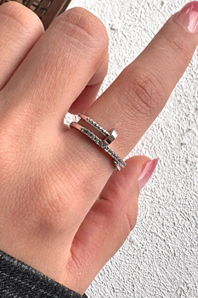 Leo'Stone Nails Design Minimal Zircon Stone Adjustable Women's Steel Ring