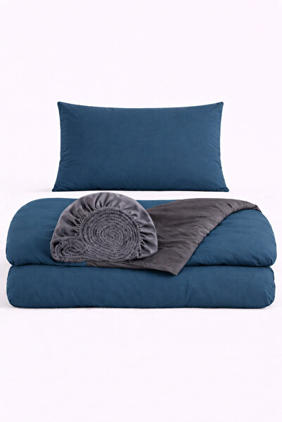 İQON Lastikli Çarşaflı Nevresim Takımı Tek Kişilik OTLT1 Ptrl-Grı