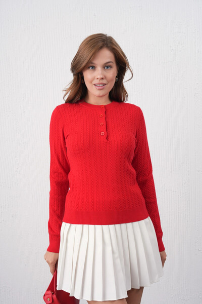 Park Karon Women's Crew Neck Button Detail Hair Knit Premium Yarn Knitwear Sw...