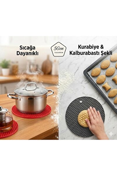 5Gen Tasarım Siyah Silikon Nihale & Kalburabastı Şekillendirici, Petek Desenli, Çaydanlık Altlığı (18cm)