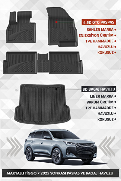 Sahler Chery Tiggo 7 Makyajlı 2025 ve Sonrası Uyumlu 4.5D Premium Havuzlu Oto...