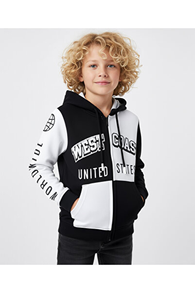 Pine kids Cotton Knit Full Sleeve Hooded Sweatjacket Text Print & Kangaroo Po...