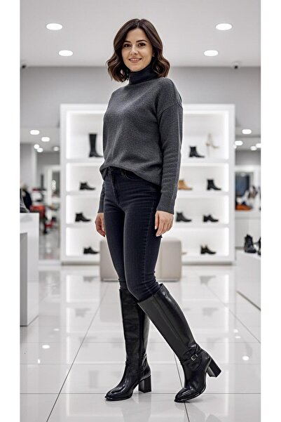 PUNTO 655463 Black Buckle Zipper Heeled Boots'Heel 7.5 cm'