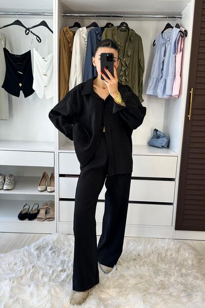 KECHİ WOMAN طقم تيك سيبي ديتيل قصة فضفاضة المكون من قطعتين - أسود