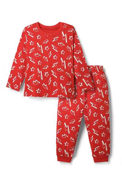 Babyhug Cotton Knit Full Sleeves Night Suit with Thunderbolt Print - Red