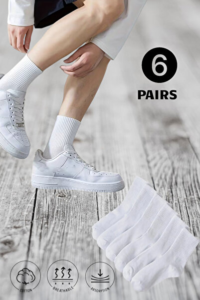 Esinti 6 Pairs Men's Women's Cotton College Socks White Black Unisex Sports S...