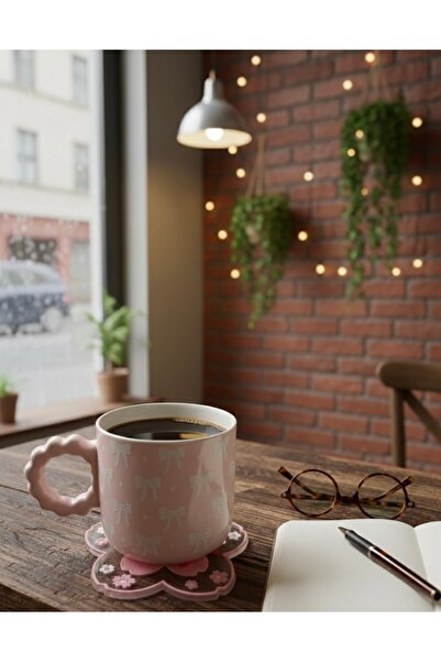 CHEMDLE Fiyonk Detaylı Pembe Seramik Kupa 325 ml